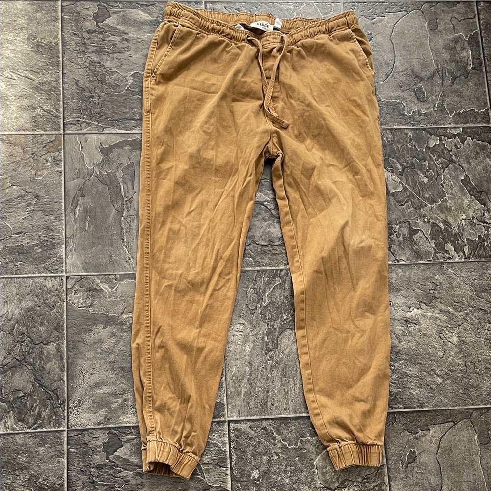 HEDGE Men's Casual Tan Cotton Drawstring Athleisure Coastal Urban Jogger Pants